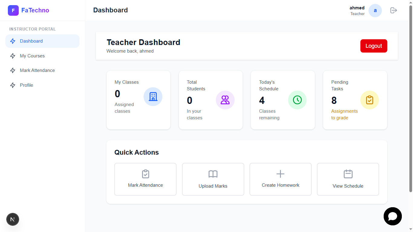 FaTeachnoSkills (School Management System) — Teacher Dashboard