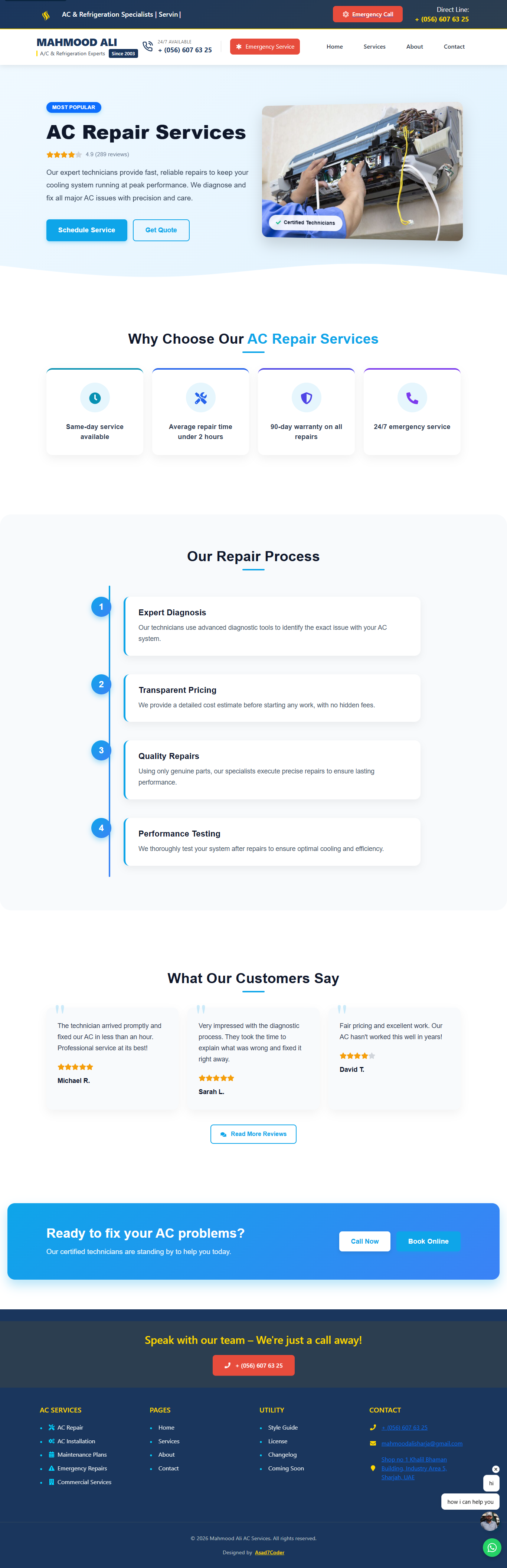 Mahmood Ali A/C Experts — Service Detail Page
